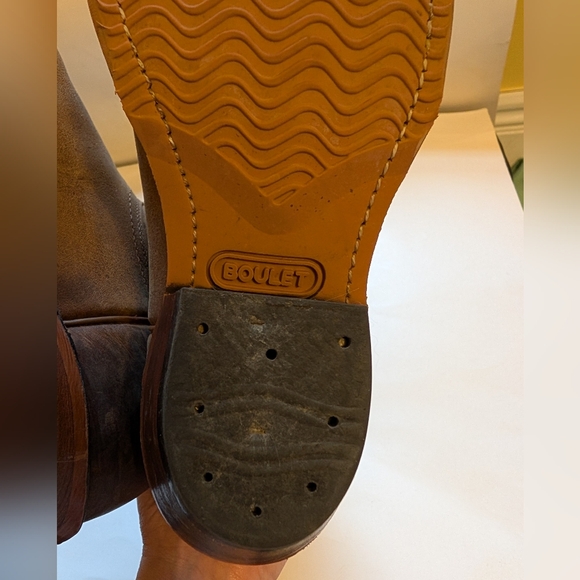 Boulet Brown Leather Cowboy Boots Size 9.5 In VGUC - Picture 13 of 14